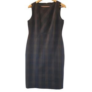 Elie Tahari Plaid Brown Black Sleeveless Lined Dress Size 8